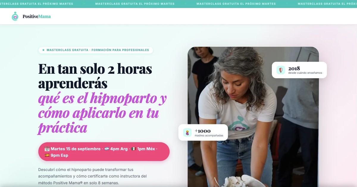 Landing y registro de la masterclass gratuita de Hipnoparto Internacional